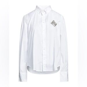 Ralph Lauren White Button-Up Shirt with Embroidered Monogram